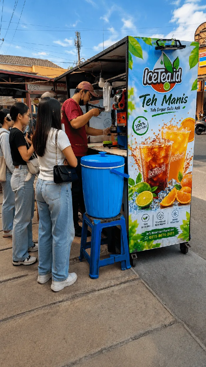 Pembeli antre di lapak es teh IceTea.id